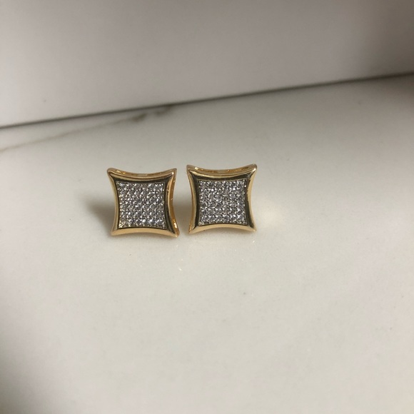 18k Gold Filled CZ Bid Square Stud Earrings - Picture 4 of 8